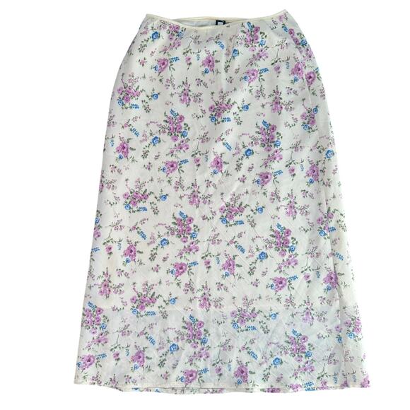 Forever 21 floral midi skirt cream with pink purple flowers s - Picture 1 of 6